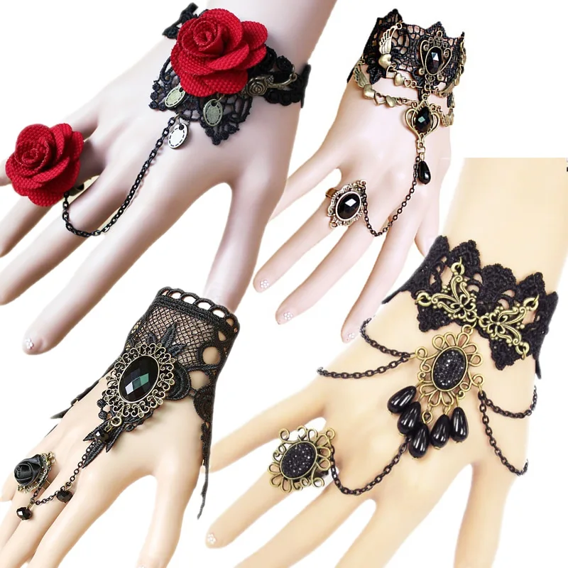 Multiple styles Vintage Gothic Skull/Portrait/Butterfly/Clock Mixed with Gears Steampunk Lace Bracelet Cosplay Party Accessory