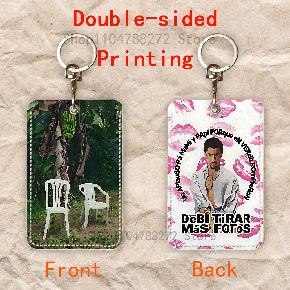 B-Bad D-DtMF B-BunnyS Rectangle Card Case Keychain Access Card Bag Key Tag Ring Leather Card Holder Key Ring Access