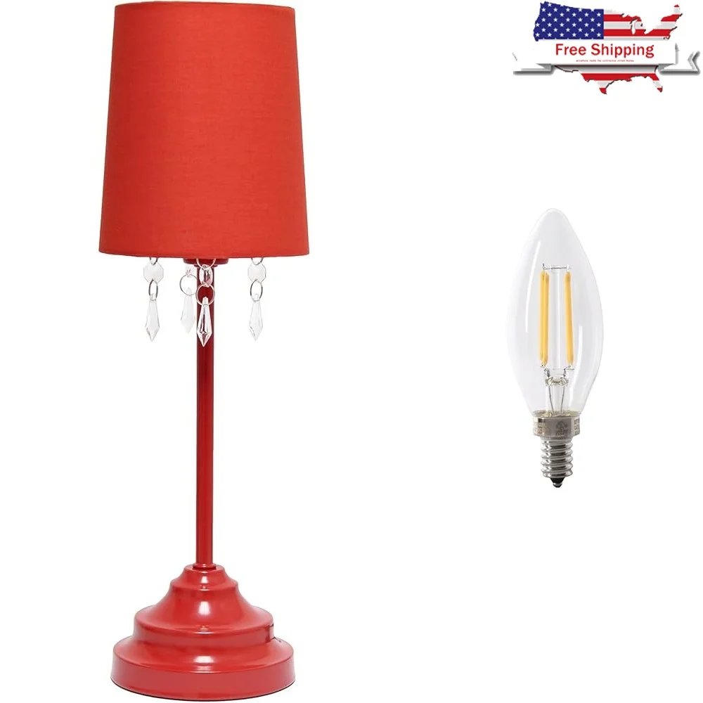 

17.5 Inch Table Lamp with Fabric Shade Acrylic Beads LED Bulb Perfect Living Room Bedroom Kids Room Office