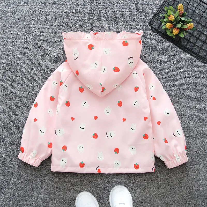 2024 Spring and Autumn Girls Children\'s Leisure Printing Rabbit Pocket Hooded Zipper Coat Children\'s Clothing 6M-6Y