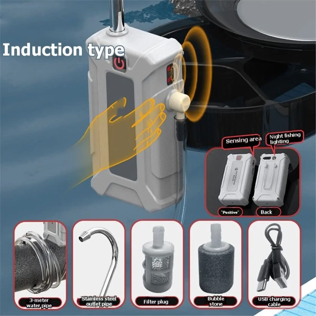-Sensing Outdoor Fishing Water Pump-A Portable, Automatic Water Pump Combining Aeration and LED Lighting Functions