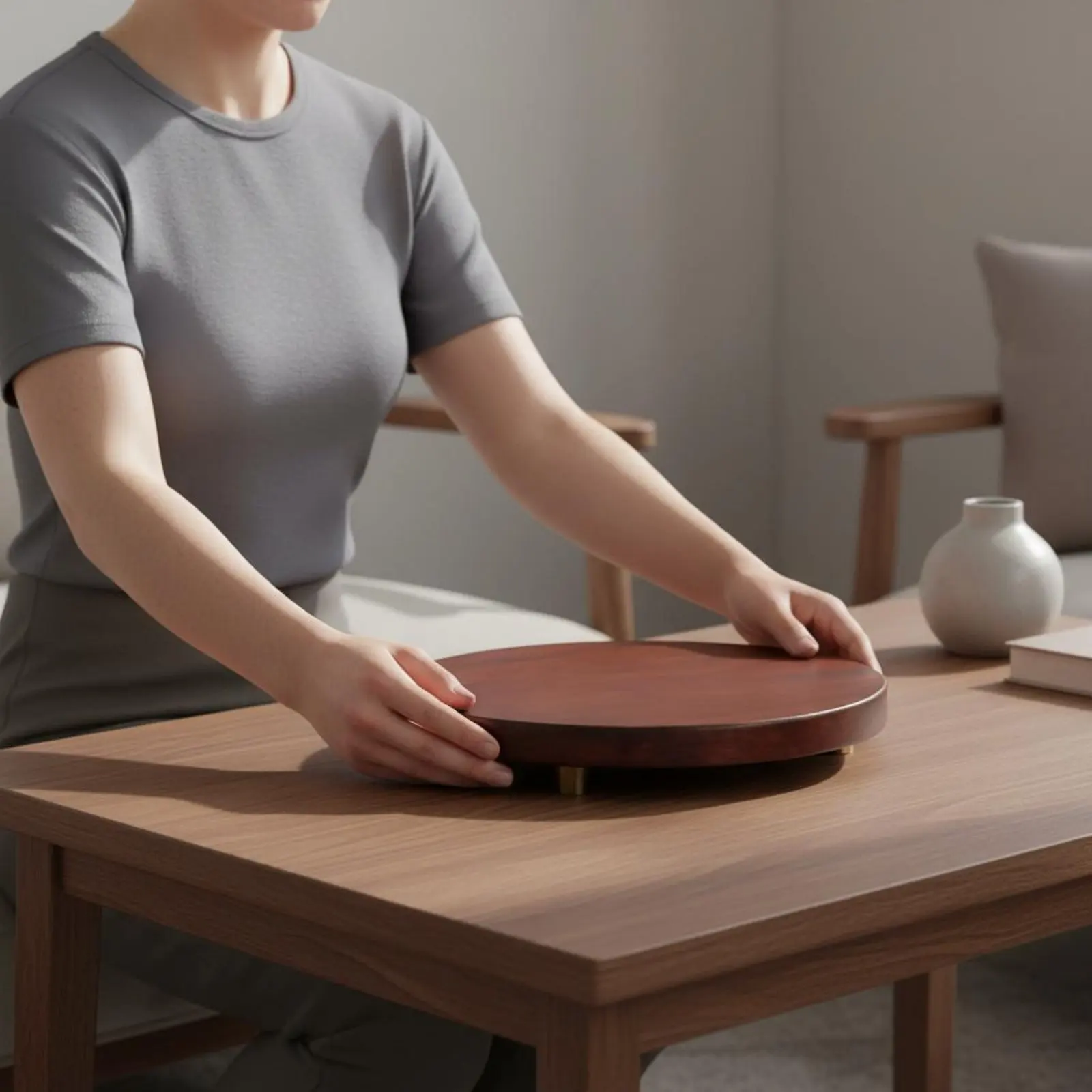 

Круглая деревянная подставка-пьедестал из искусственного ореха для статуй, прочная, с латунными ножками