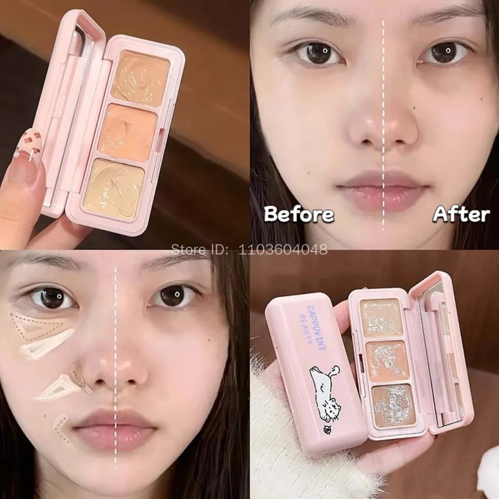 พาเลทคอนซีลเลอร์ 3 สี ปรับสีผิว ปกปิดจุดด่างดำ บำรุงผิวรอบดวงตา คอนทัวร์ครีม ปกปิดเต็มที่ ควบคุมความมัน