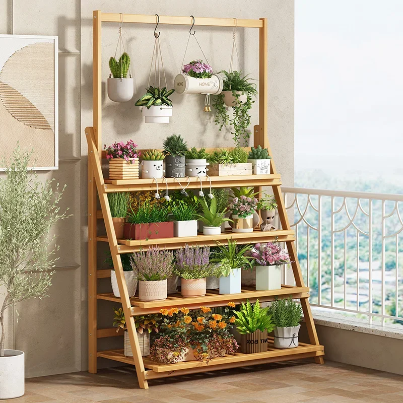 Solid Wood Flower Shelf Plant Shelves Multilayer Folding Originality Design Plant Shelve Balcony Outdoor Furniture Supporto