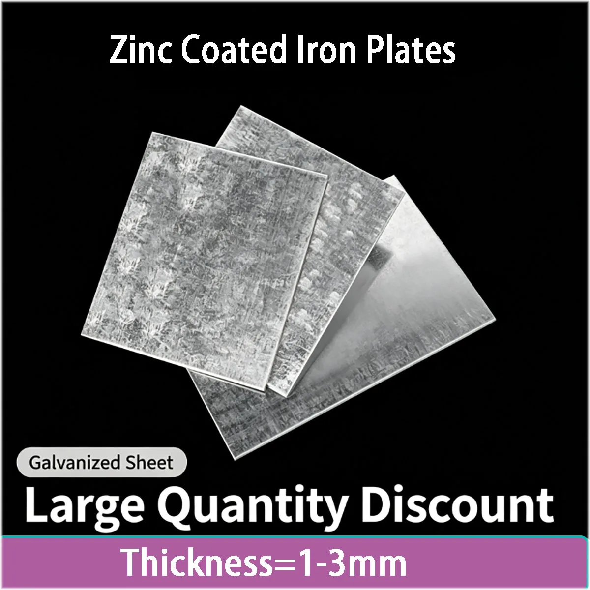 Galvanized Iron Sheet Plate, THK 1‑3mm White Iron Metal Sheet for Hardware Stamping Industrial Equipment Processing Fabrication