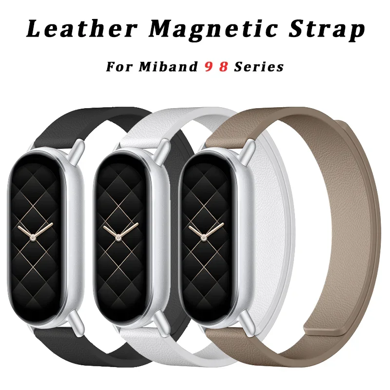 

Magnetic Loop Wirstband for MiBand 9 Strap Leather Sport Watchband for Xiaomi Mi Band 8 NFC Correa Bracelet Metal Interface