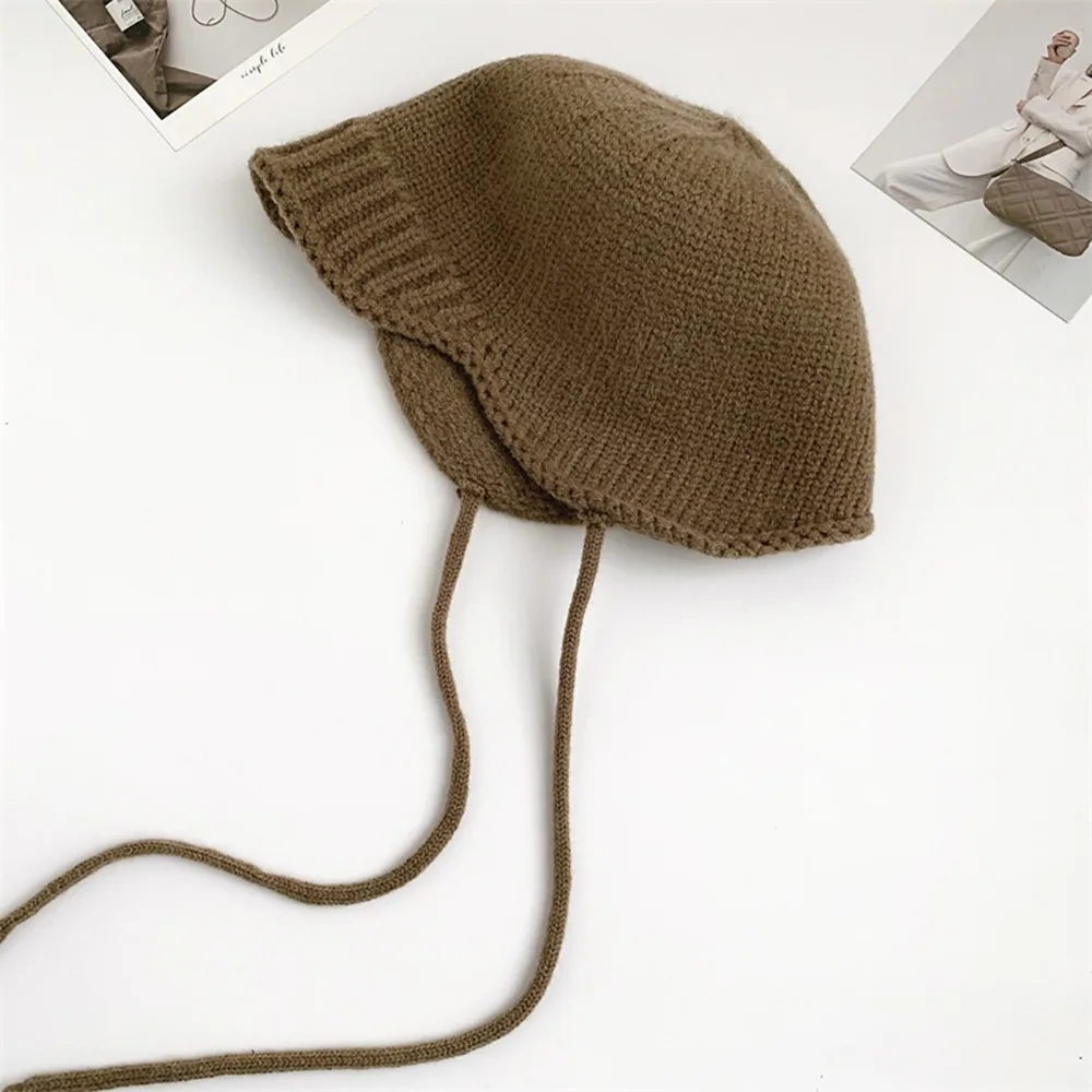

Fashion Windproof Knitted Cap Warm Ear Protection Beanie Cap Solid Color Earmuffs Cap Women
