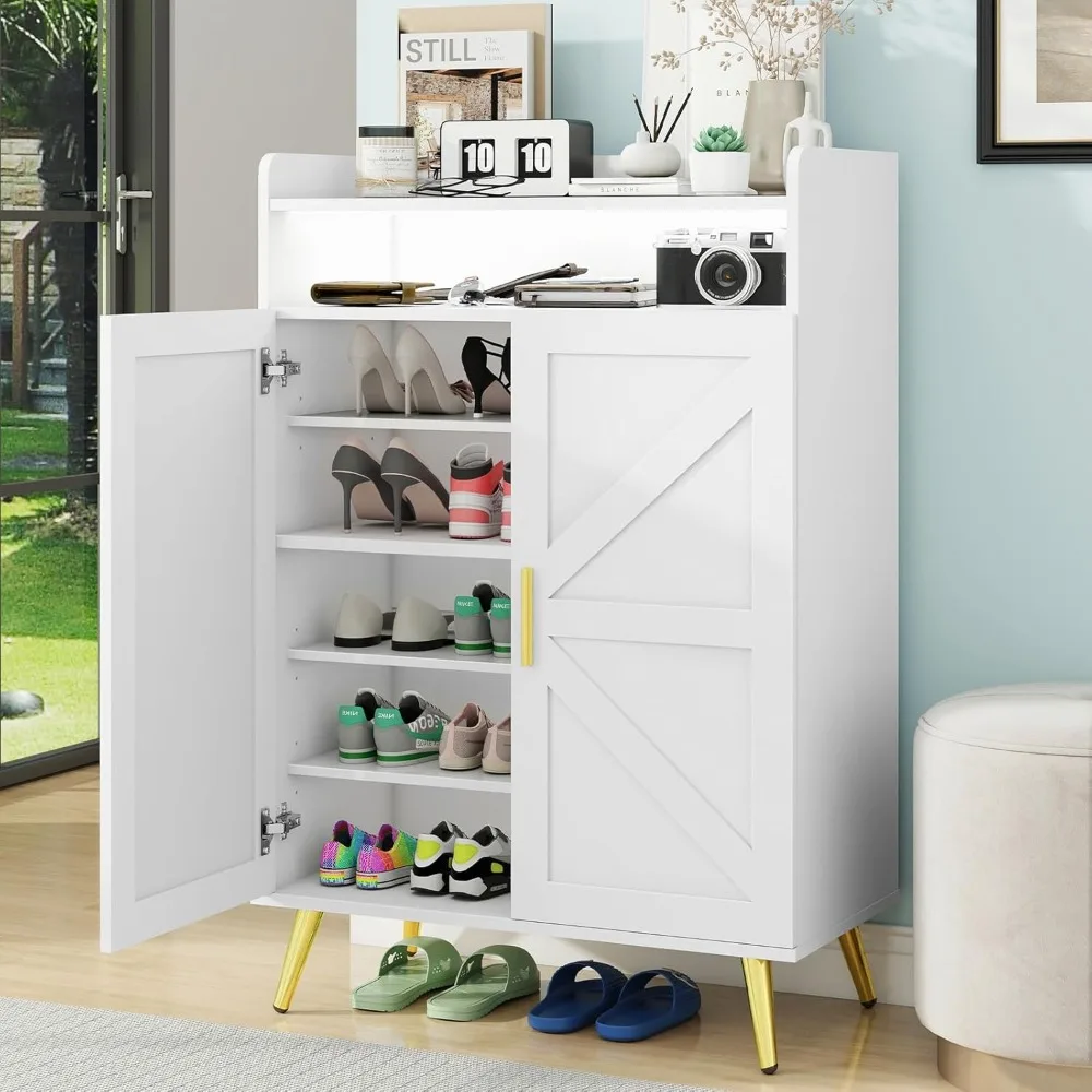 

Shoe Storage Cabinet with Doors, 7-Tier Shoe Cabinet for Entryway with Sensor LED Light, Freestanding Shoes Storage Organizer