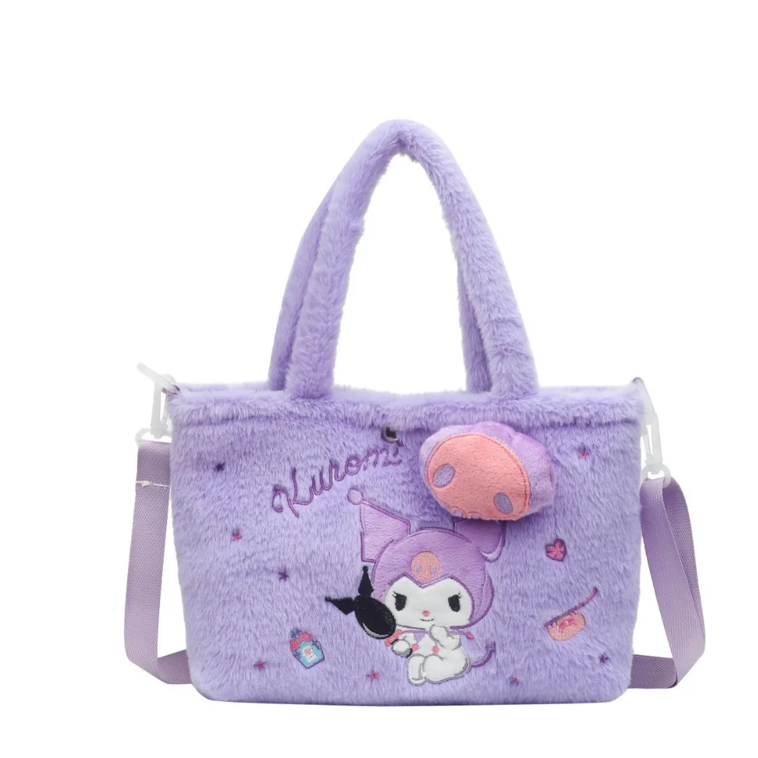 Sanrio-Bolso de felpa de Hello Kitty para mujer, bolsa Kawaii Kuromi My Melody, bolso de mano de Anime de dibujos animados, Cinnamoroll, bolsas de almacenamiento, regalos para niñas