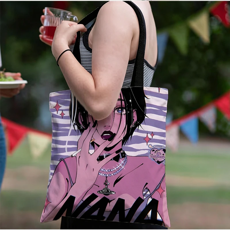 Anime Nana Girl Canvas Handbag Y2k Women High Capacity Shopping Bags Harajuku Daily Commuting Shoulder Bag Printing Totes