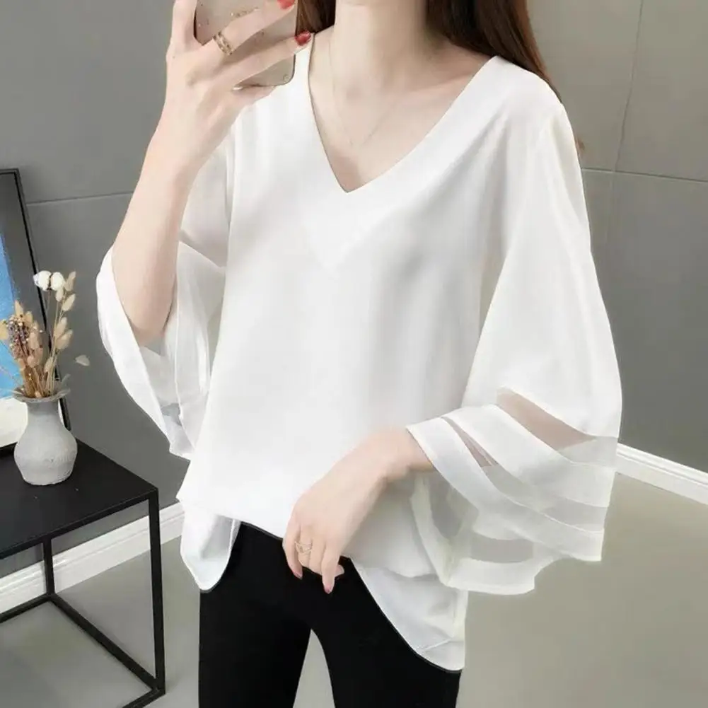 Women Shirts Spring Autumn Casual Horn Sleeves Shirt Office Lady Fashion Female Long Sleeve Loose Solid Blouse Tops S-4XL