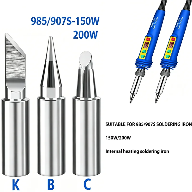 3pcs/Set Soldering Iron Tips 985/907S 150W 200W K/B/C Type Replacement Welding Tips Kit for Electric Soldering Iron Station