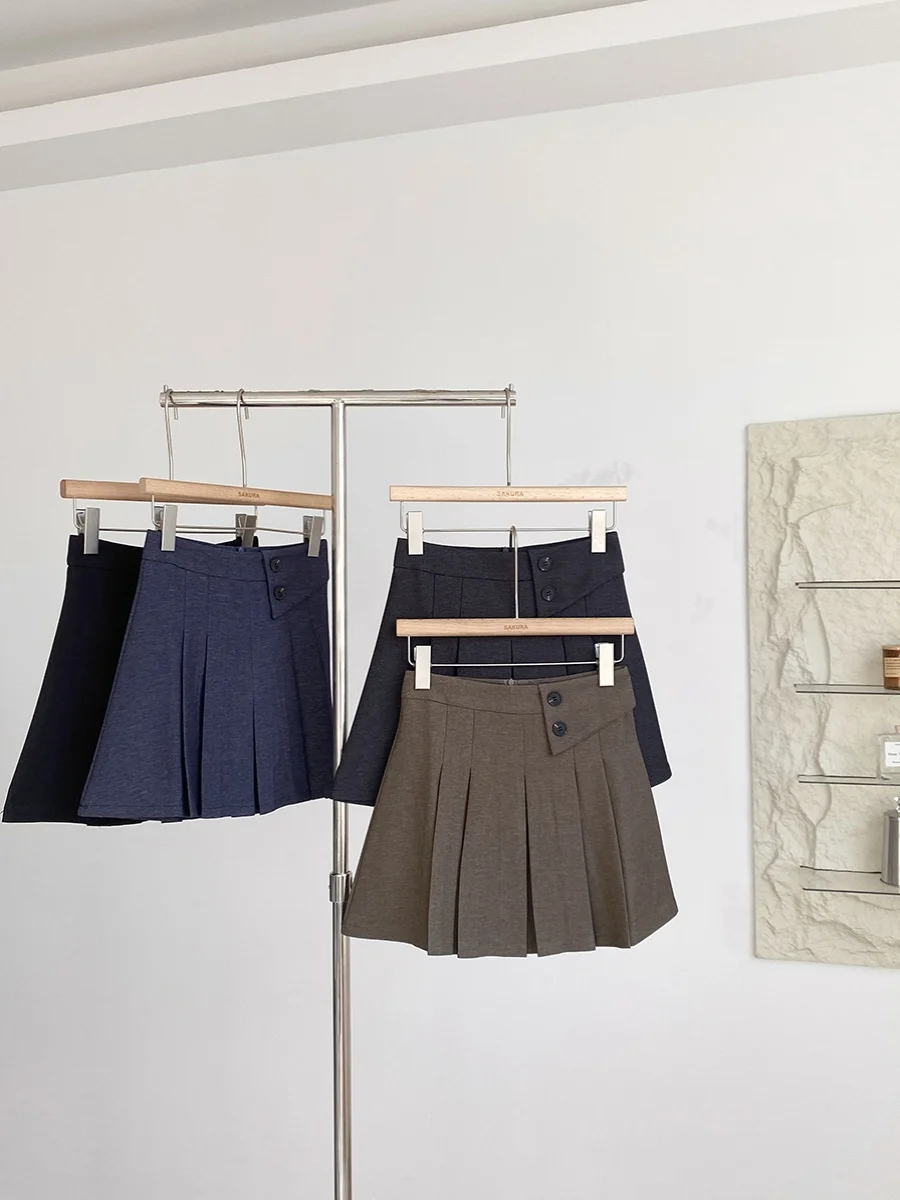 Summer 2025 Casual Khaki Color Anti-Light Folding Design Short Skirt Women's High Waist Commute Style Polyester Fiber Skirt