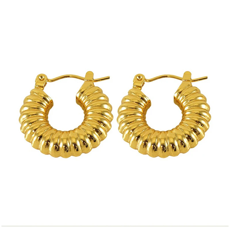

Stainless Steel 18K Gold Plated Twisted Hoop Earrings for Women Trendy Chunky Hoops Hypoallergenic Click-Top Rope Twist Earrings