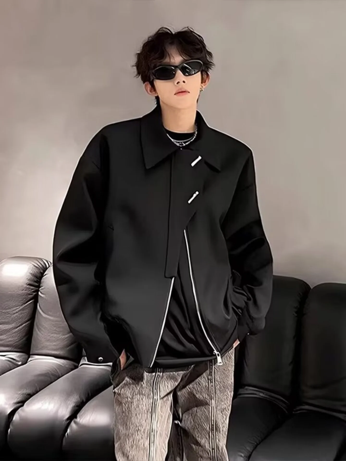 Metal Decorated Flight Jacket Men's American Casual High-End Stylish CleanFit Outerwear Spring Autumn Flip-Collar Male Jacket
