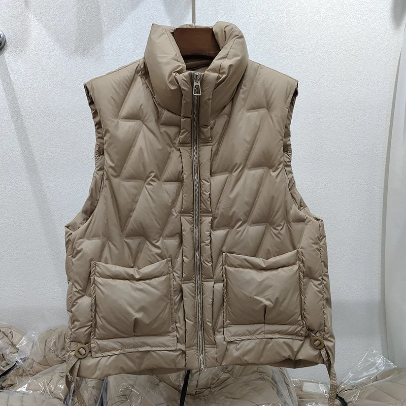 

Women's Vest with Large Pockets Warm Vest Autumn and Winter Fashion Vest Stand Up Collar Short Pressed Down Jacket