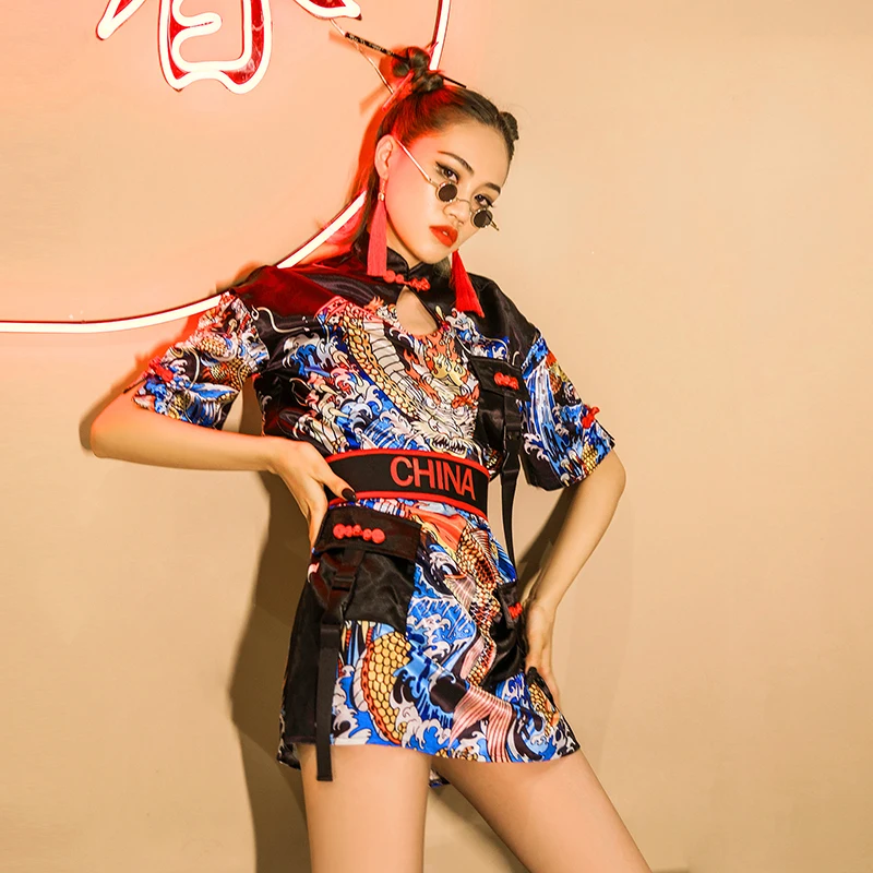 زي أداء رقص الشارع المثير للنساء، طقم رقص الجاز الرجعي، زي أداء جماعي نسائي، رقص هان بأسلوب رجعي