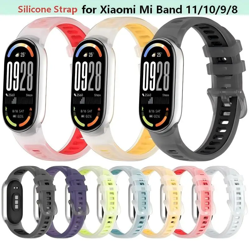 Pulseira de Silicone para Xiaomi Mi Band 11/10/9/8, Pulseira de Substituição para Smartwatch Mi Band 11-8, Acessórios