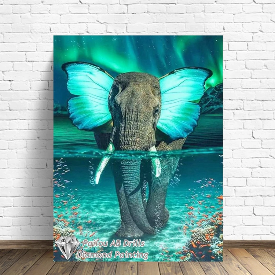 

Butterfly Elephant AB Drills Diamond Painting Kits Photo Art 5d Diy Full Square Mosaic Cross Stitch Embroidery Home Decor Gift