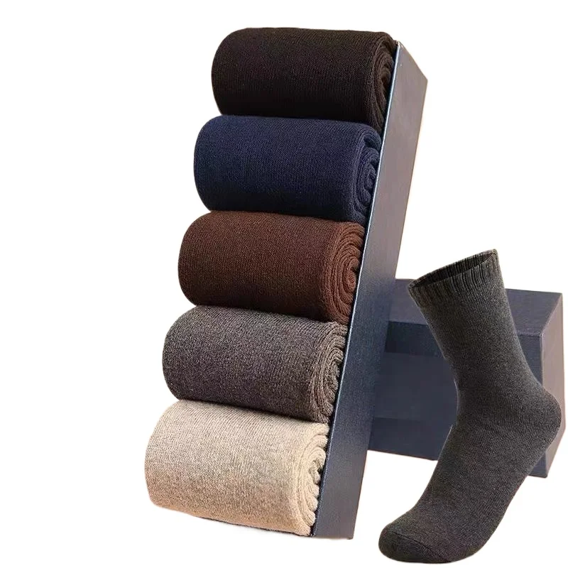 5 пар/мужские носки, хлопковые осенне-зимние утолщенные теплые деловые носки, классические однотонные антибактериальные мужские носки с дезодорантом