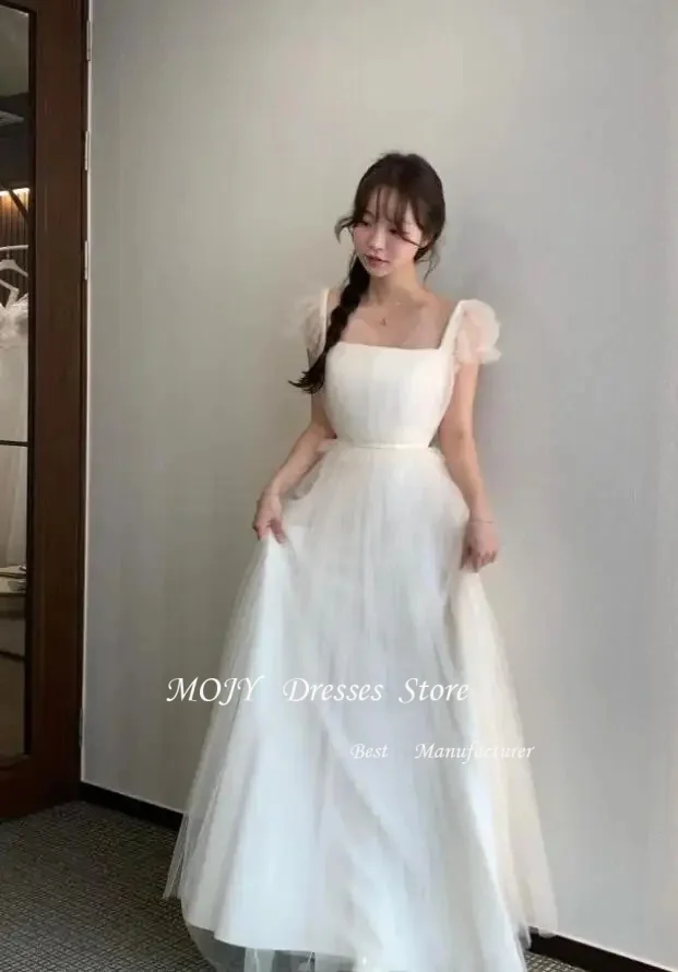 Mojy airy lungo tulle abiti da festa di nozze a-line maniche a sbuffo per abiti da ballo coreani servizio fotografico abiti da sposa 2024 donne