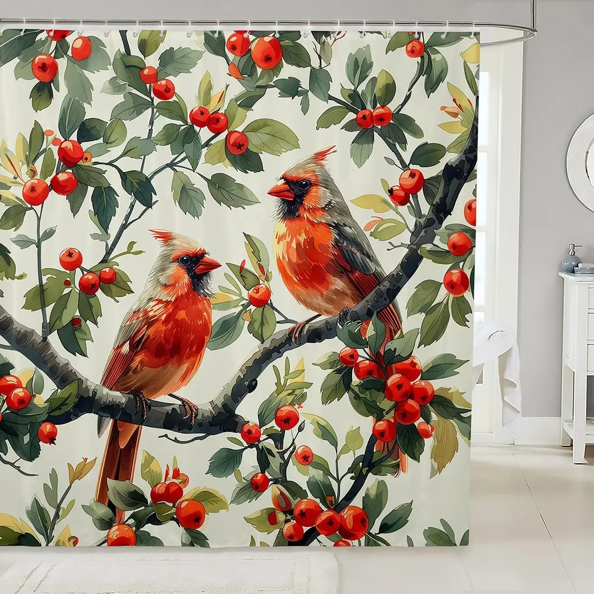 

Занавеска для душа с изображением птицы Cardinal, весенняя тематическая занавеска для ванной для мальчиков и девочек-подростков, деревенский фермерский дом, тематический декор для ванной комнаты, красный ферма