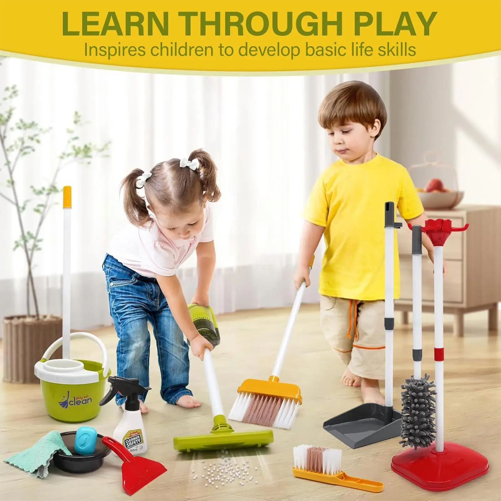 Kids Cleaning Set Pretend Play Toys Educational Playing Supplies Role Playing Toys Toddlers Learning Toys Household Chore Tools