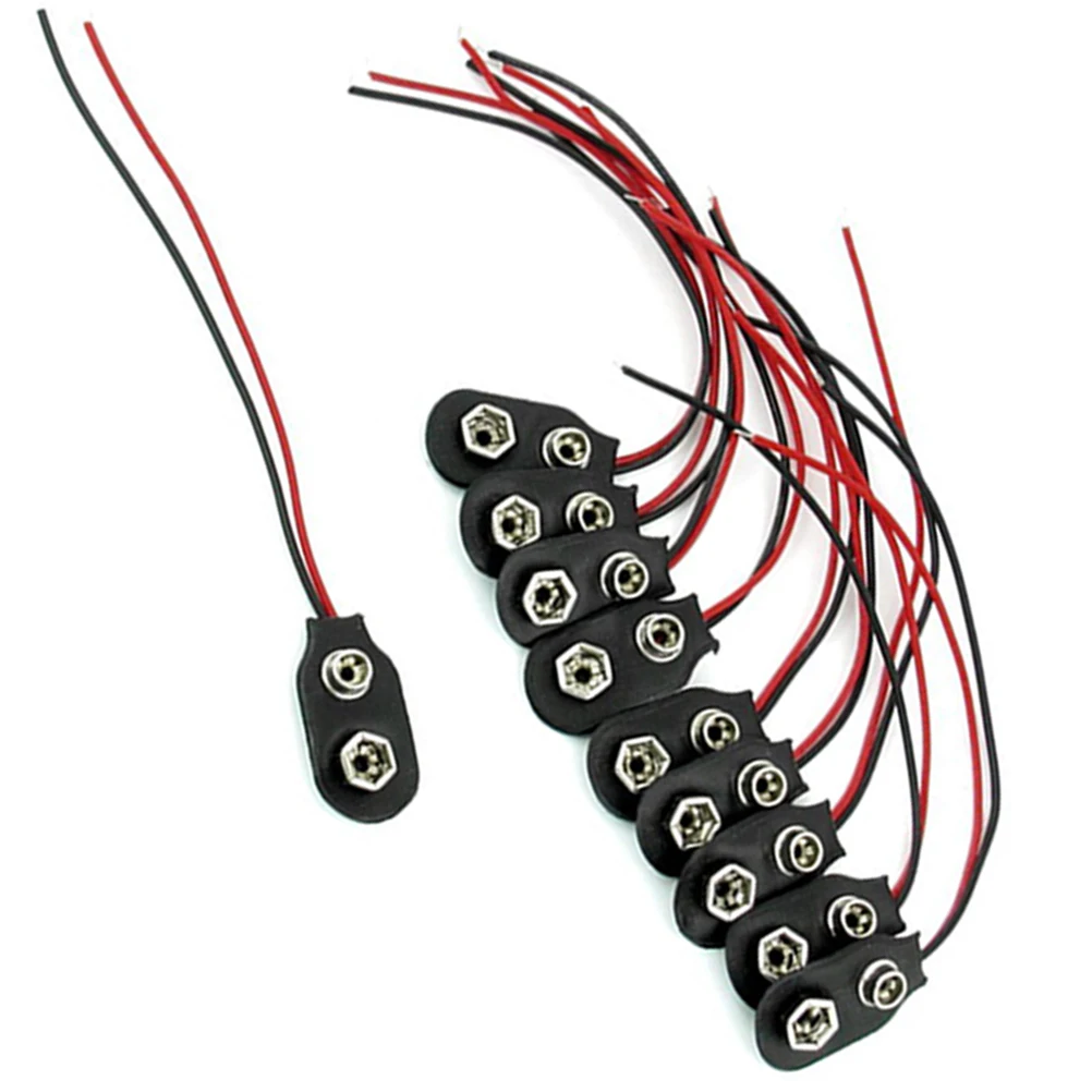 

50pcs 9V Clip With Cable 10Cm Black Plastic Metal Sturdy Power For Leds Electronic Projects Durable Cable Clip