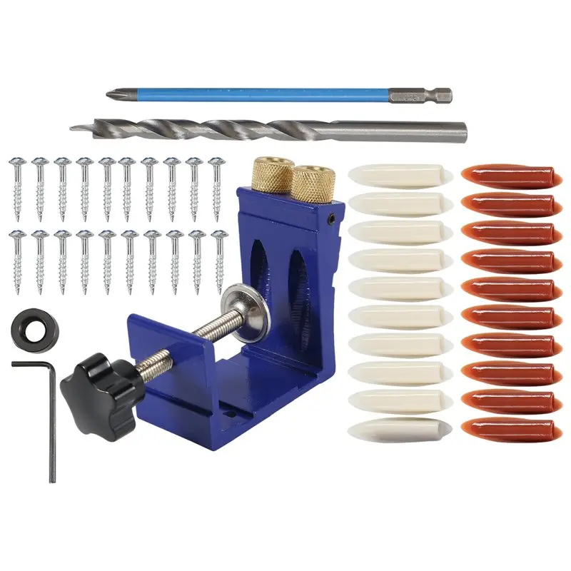 Professional 1 Set Pocket Hole Jig Kit Pocket Hole Drill Guide Jig Set For 15° Angled Holes, For Woodworking Angle Drilling Hole