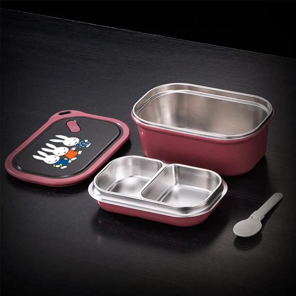 Miffy Rose Red Bento Box With Compartments Rabbit Pattern Stainless Steel Liner Leakproof Food Container With Spoon