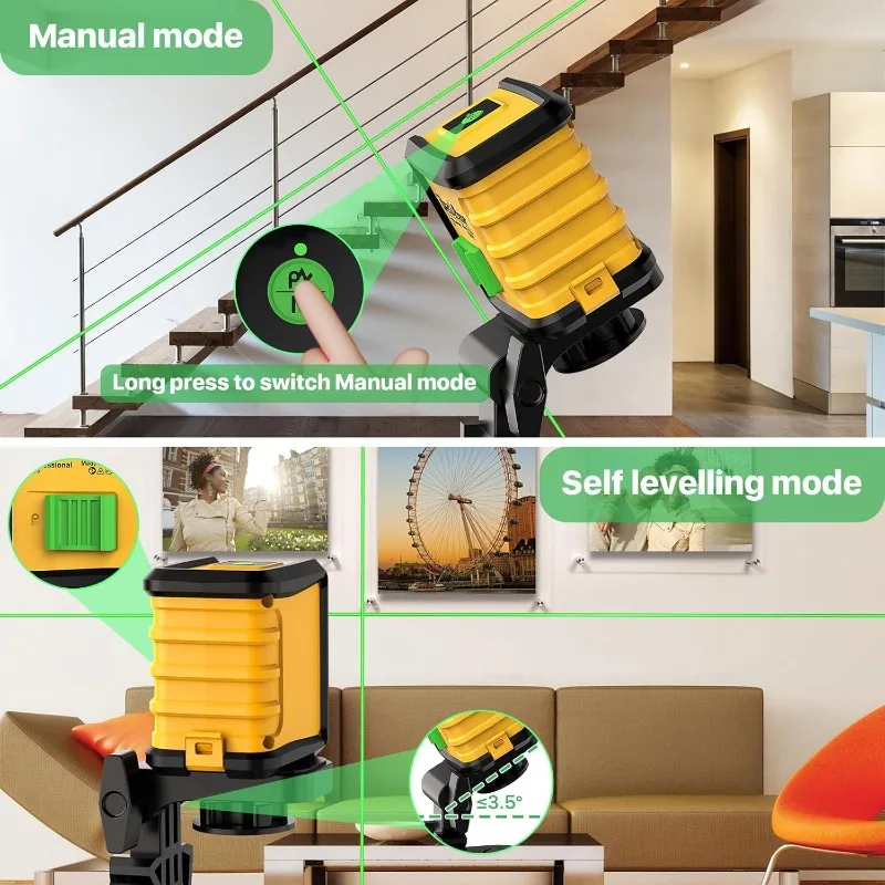 100ft Green Cross Line Laser Level,3 Brightness Adjustment,Manual Self leveling and Pulse Mode,IP54 Waterproof,Magnetic