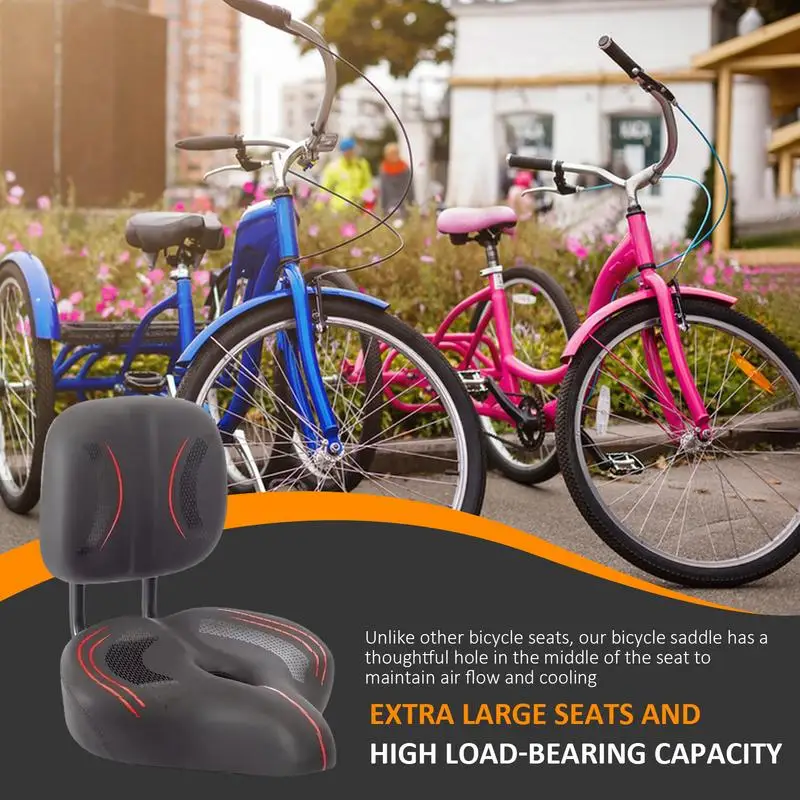 Wide Bike Seat Ebike Passenger Seat With Back Support Oversized Bicycle Saddle With Backrest And Shock Absorbing Memory Foam