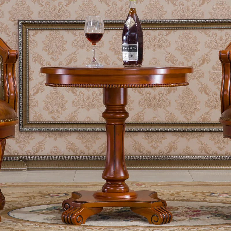 European solid wood round table, living room negotiation table, small round table 60cm matching sofa side table, American