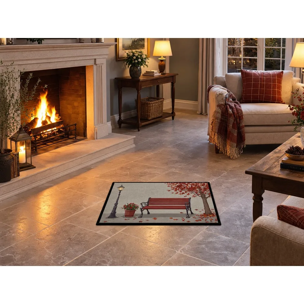 VIKAMA British Slate Brick Park Bench Flannel Door Mat, Washable Quick Dry Door Mat, UK Home Decor for Dining Room, Bathroom