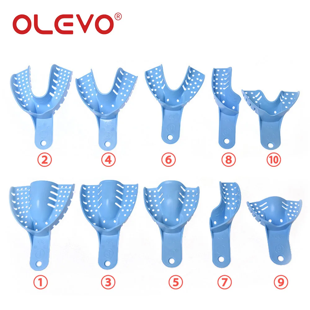 Olevo 10 Stuks Tandheelkundige Afdruk Trays Orthodontisch Materiaal Autoclavable Geperforeerde Plastic Tanden Lade Rechtsboven Linksonder