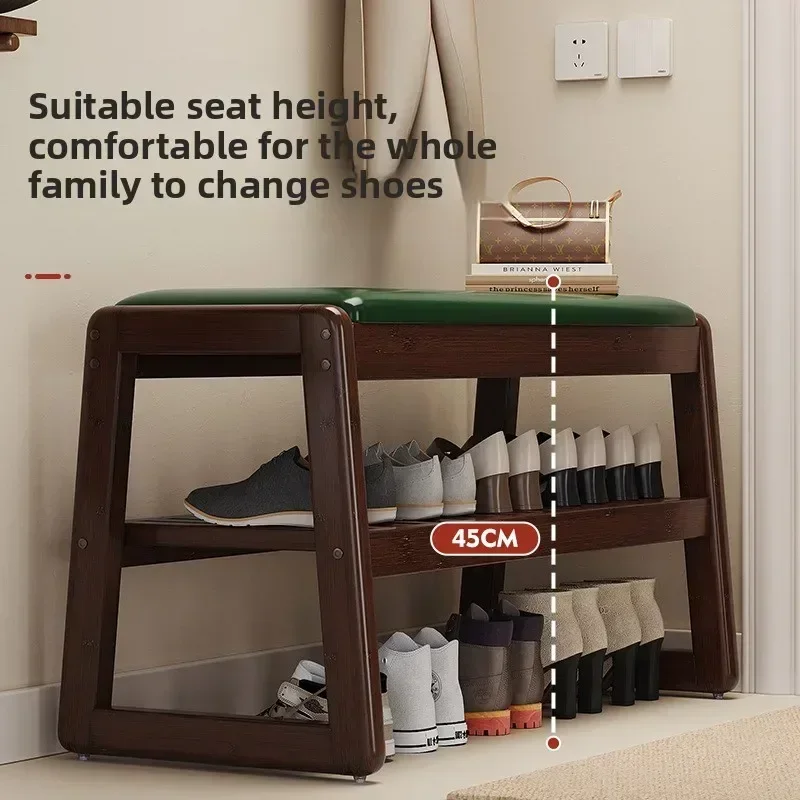 

Seated Shoe Changing Stool Storage Integrated Shoe Stool Entrance Stool Entrance Door Nanzhu Shoe Rack Light Luxury High Sense