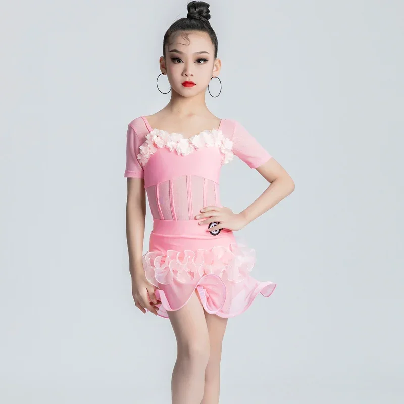 

Latin Dance Dress Girls Latin Dance Clothes Competition Salsa Costume Pink Ballroom Tango Dresses Kids