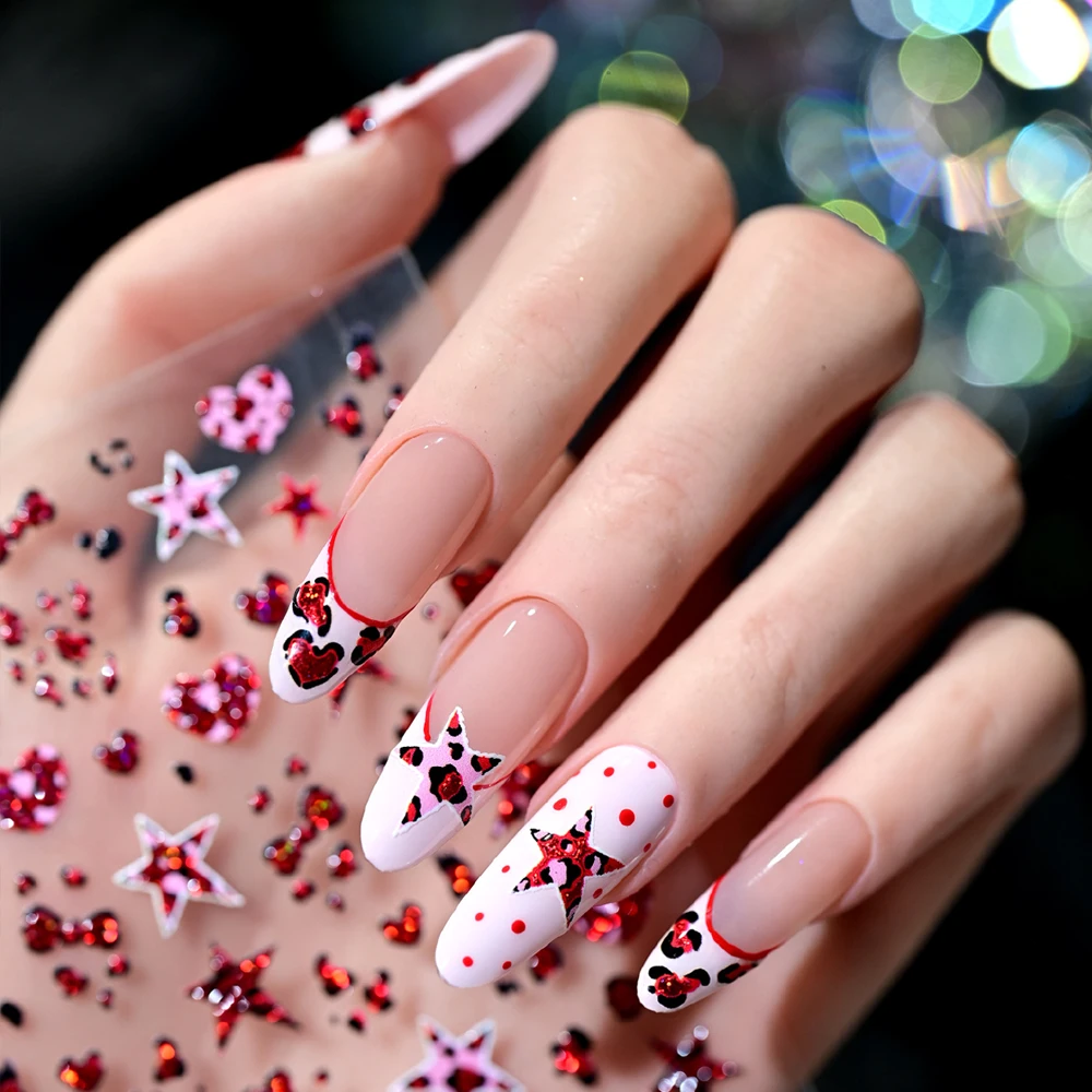 1pc 5D Stampa Leopardo Stampaggio A Caldo Adesivi Per Unghie Y2K Cuore Pentagramma Con Glitter Design Decalcomanie Per Unghie Autunno Punta Delle Dita Unghie Decorazione