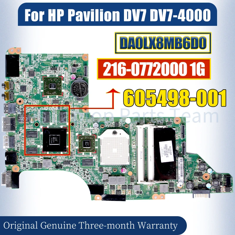 

DA0LX8MB6D0 For HP Pavilion DV7 DV7-4000 Laptop Mainboard 605498-001 216-0772000 1G Notebook Motherboard 100％ Tested