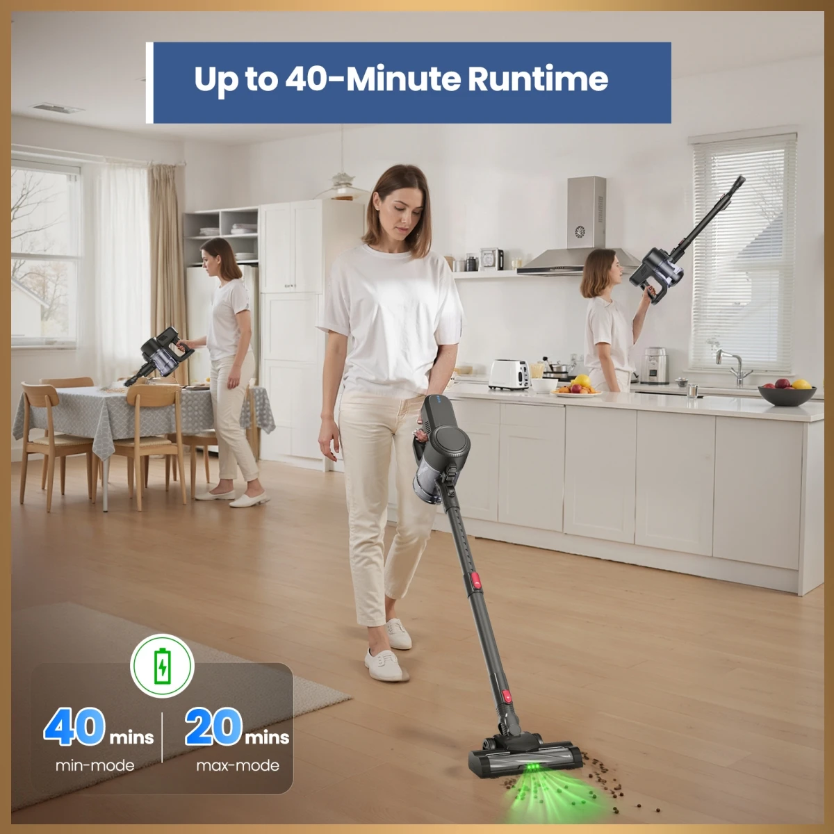 LAMZIEN V8 Cordless Vacuum Cleaner, 45000PA/40Min Runtime