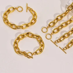 Chunky Toggle Bracelet for Women, OT Buckle Geometric Oval Blood Link, Stainless Steel Chain Jewelry