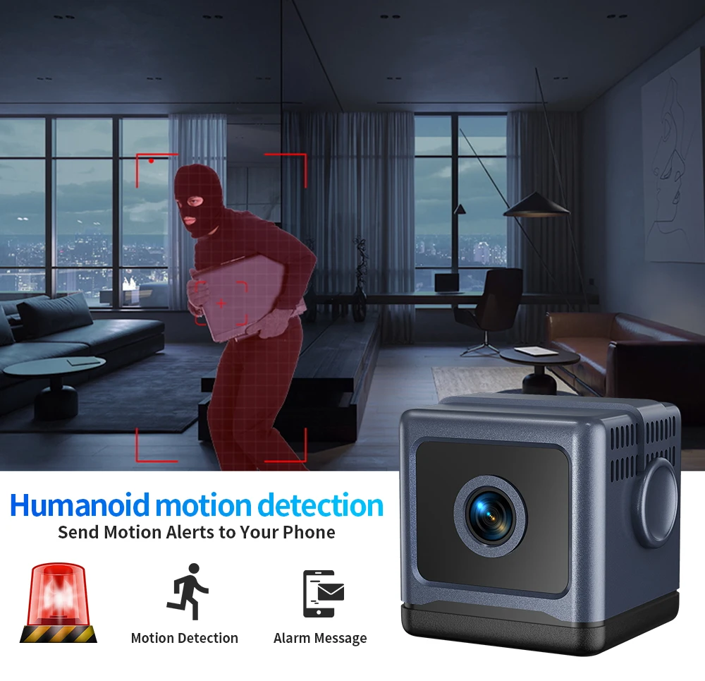 

Мини-камера ночного видения 1080p для дома, маленькая беспроводная Wi-Fi камера для помещений и улицы с улучшенным обнаружением движения и оповещениями о безопасности