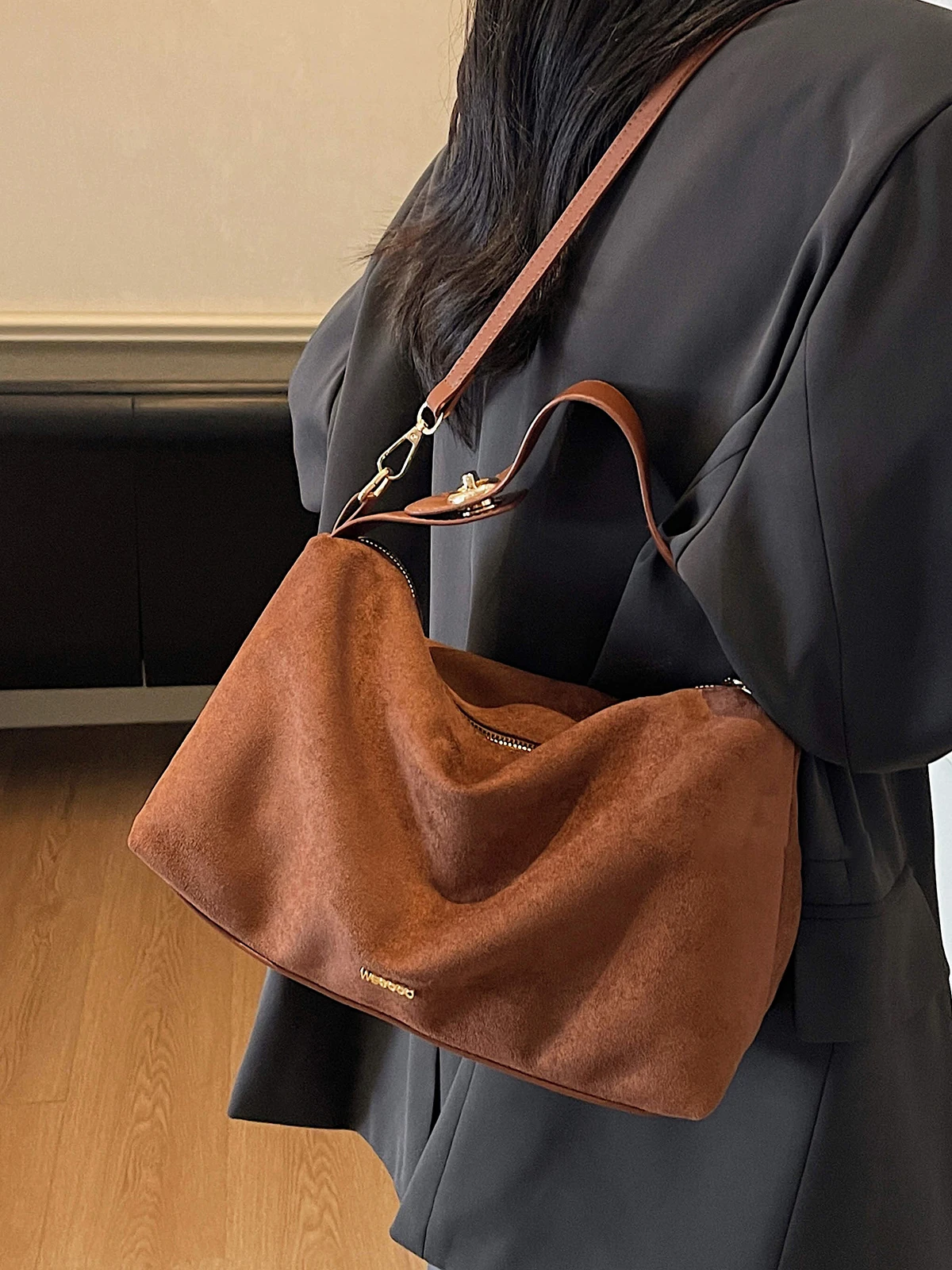 

Новая женская сумка-тоут из искусственной замши в стиле ретро, осенне-зимняя матовая сумка, высококачественные большие сумки-подушки для путешествий, большая сумка на плечо