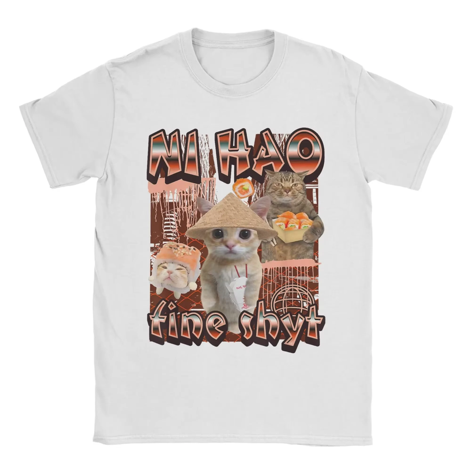 

Футболка Ni Hao Fine Shyt Meme для мужчин и женщин, с принтом, забавная футболка с котом, летняя одежда, хлопковые летние футболки