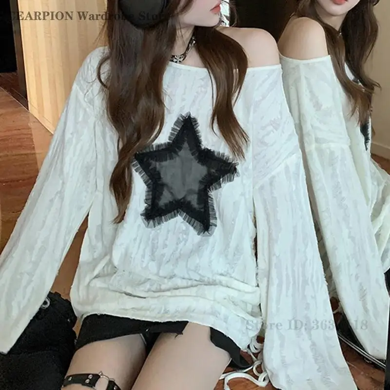 2026 Spring Autumn New Long Sleeve T-Shirt Sexy Micro Transparent Loose Top Fashion Spicy Girls Shirt Drawstring Casual Tops