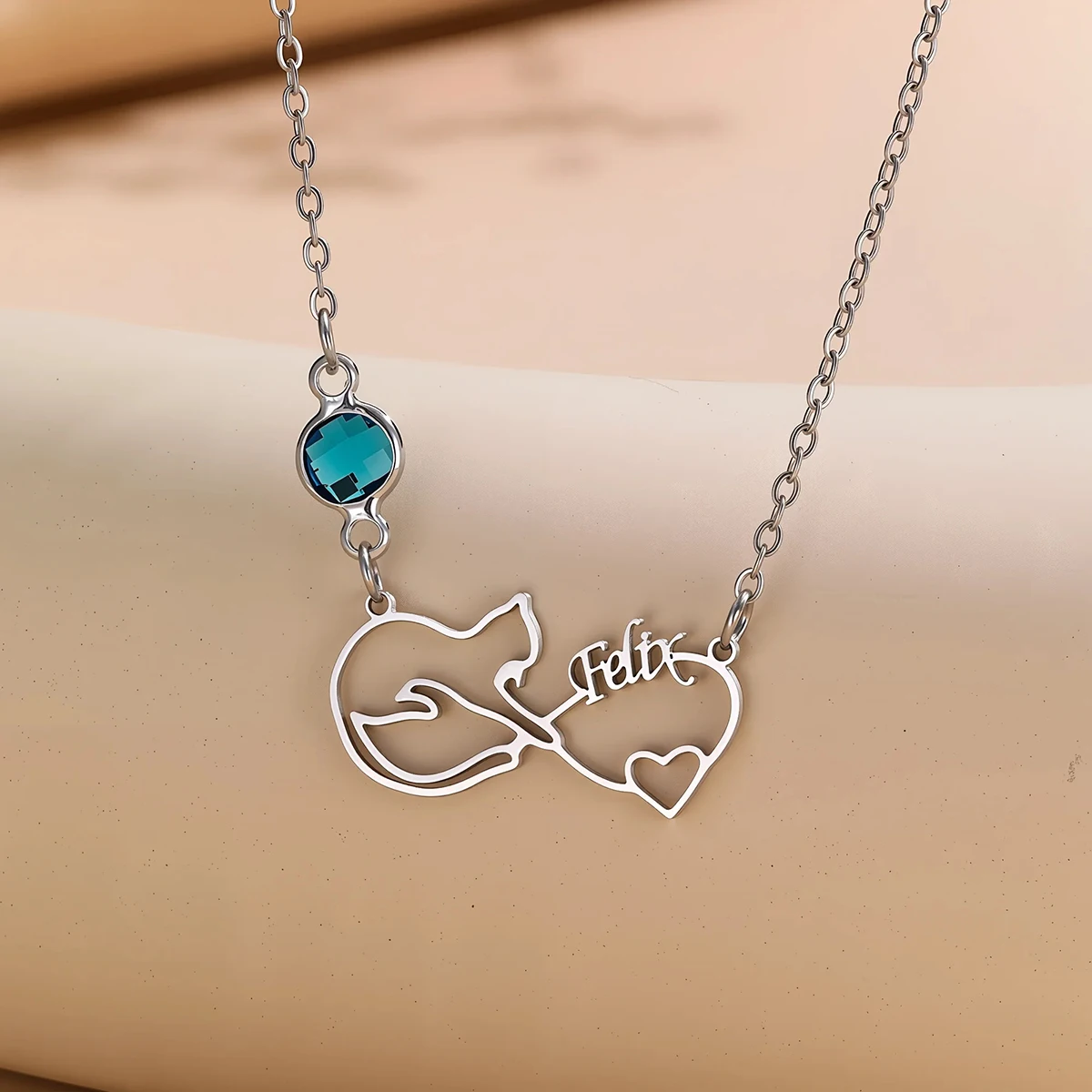 الفولاذ المقاوم للصدأ الإنجليزية اسم الرسالة قلادة الجوف القط القلب الترقوة سلسلة قلادة #2