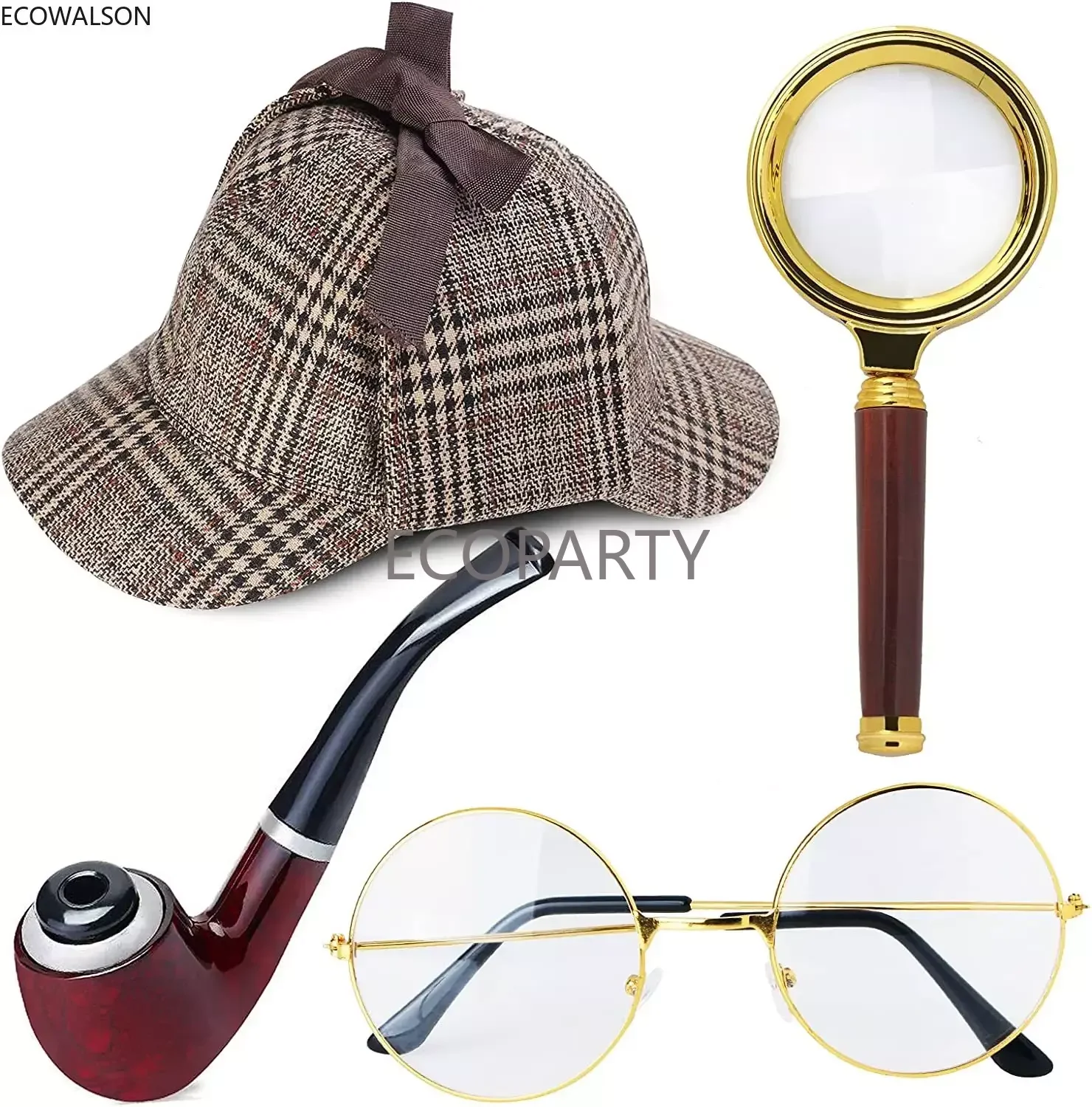 

Retro Detective Costume Accessories Set Detective Hat Glass Role Play Dress Up Costume Detective Cosplay Props for Men Ecoparty