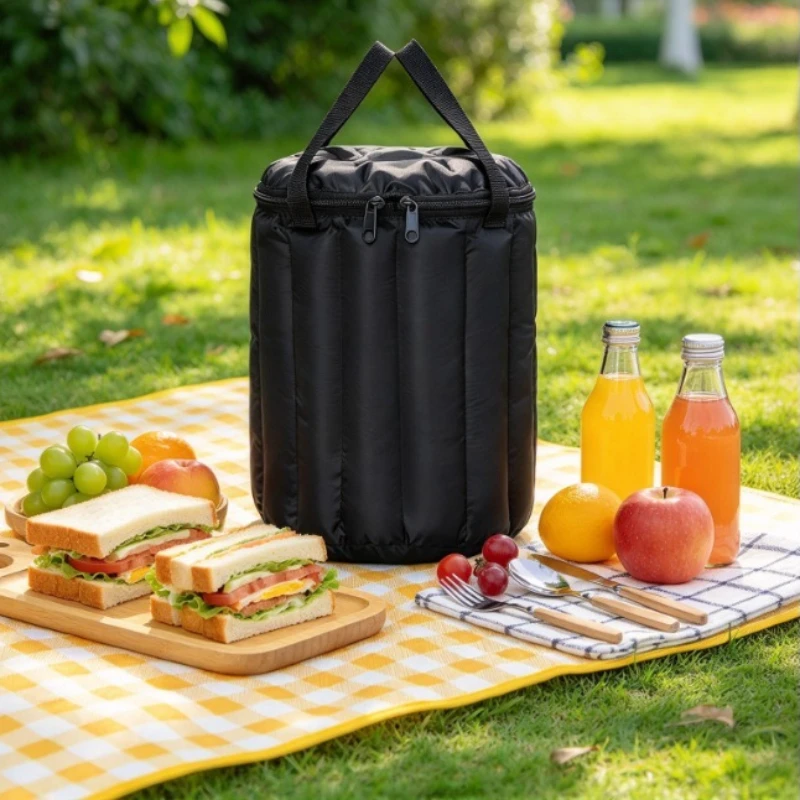 Insulated Lunch Bag Thick Padded Waterproof Round Lunch Tote Bag Handheld Thermal Cover for Student Lunch Box and Thermal Bucket