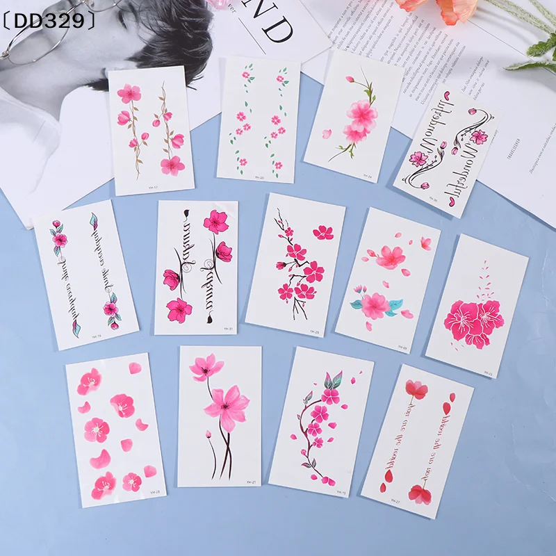30pcs Cherry Blossom Series Sexy Tattoo Stickers Small Fresh Tattoo Stickers Dream Flowers Simulation Temporary Stickers〔DD329〕