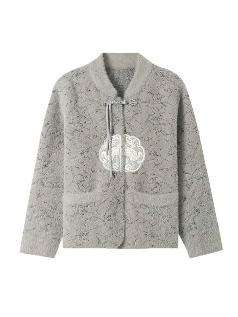   ort Gebreide Nertsen Fluwelen Jas Thi Warm Mama Winter Faion Casual Loose Fit Button-up Vest Chinese Sle